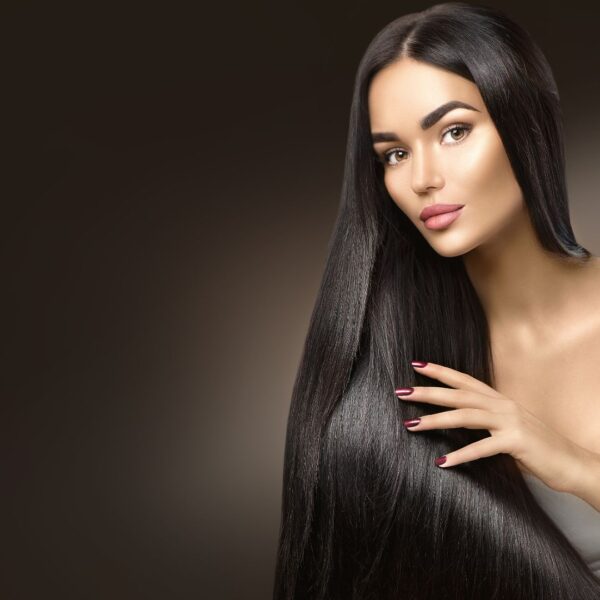 a woman with long luscious hair