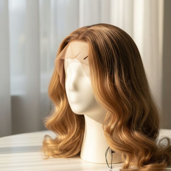 High-quality hair topper displayed, natural light, soft background