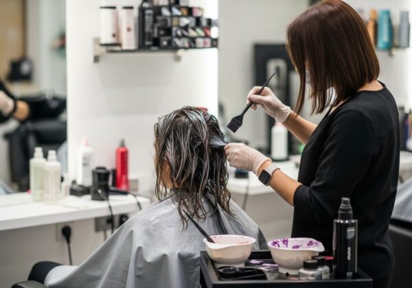 A woman getting her hair colored.