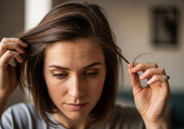 A woman with thinning hair.