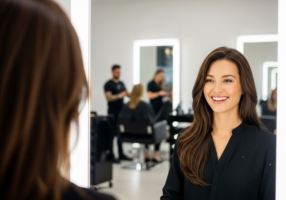 A woman in a salon chair.