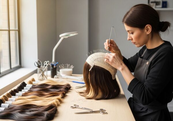 A woman making a wig.
